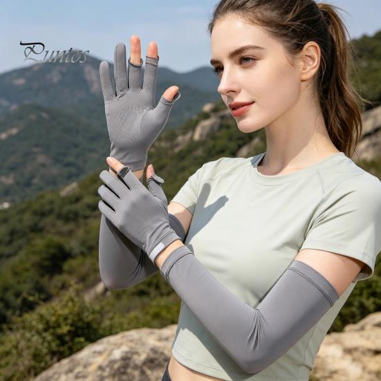 Sunscreen Arm Sleeves Women Sun Protection Gloves, Cooling with Detachable Full Finger Gloves Anti-Slip Palm, UV for Summer Driving Cycling Hiking