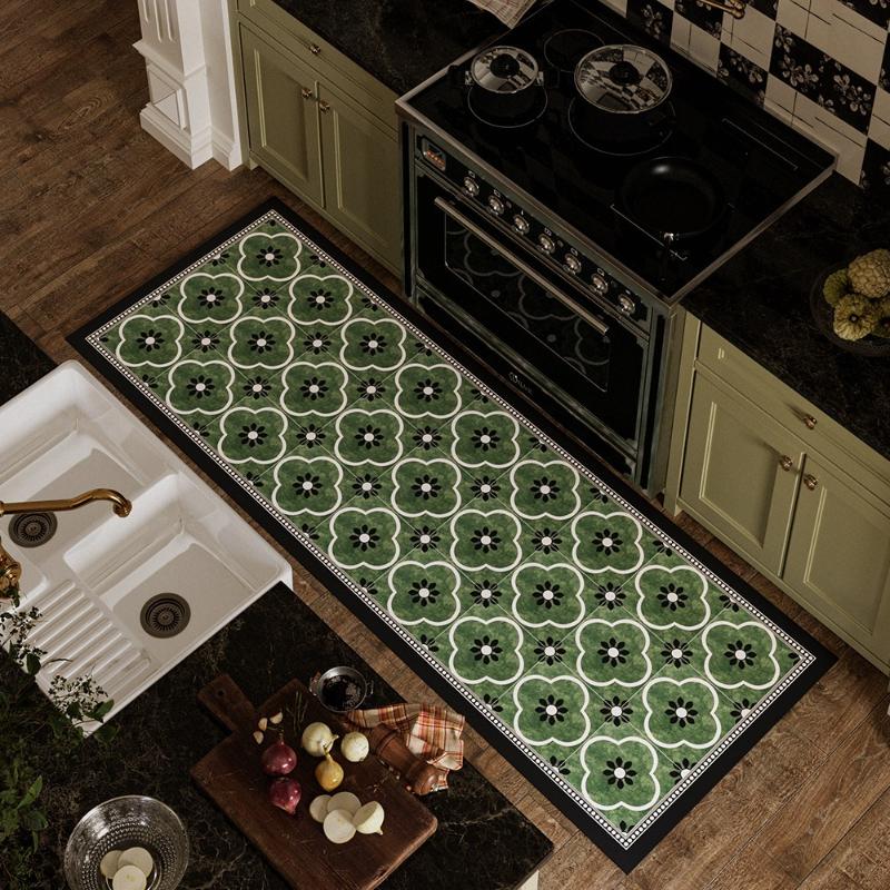 Kitchen Floor Mat Absorbent Oil Floor Mats Retro Diatom Mud Pvc Carpet Washable Non-Slip Foot Rugs Home Decoration