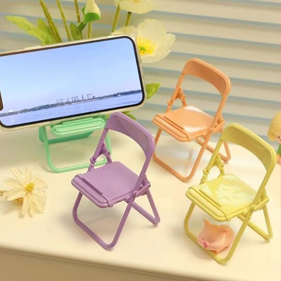 5Pcs Foldable Chair Phone Stand Mini Desktop Holder for Students Cute Plastic Small Back Chair for Smartphones Dormitory Desk Organizer