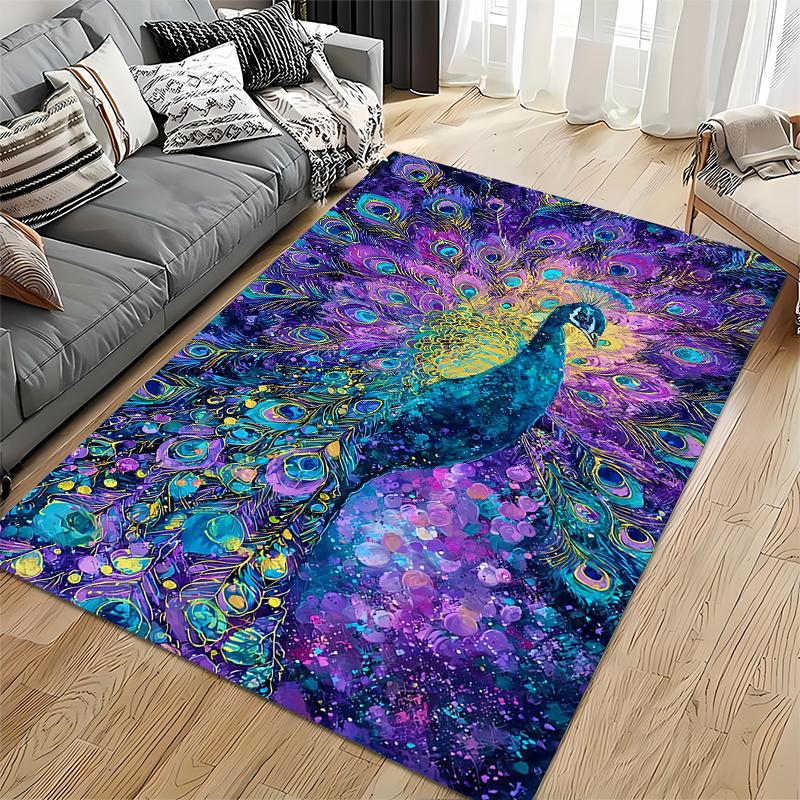 Colorful Peacock Pattern Carpet with Vibrant Artistic Design for Living Room Suitable for Use As an Anti-slip for Living Room Bedroom Sofas
