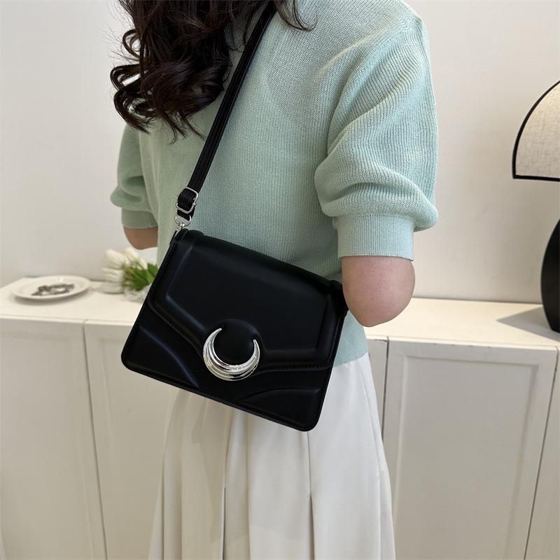 High-Quality Textured Crescent Lock Small Square Shoulder Crossbody Bag for Women - 2023 Trendy & Versatile Commuter Style