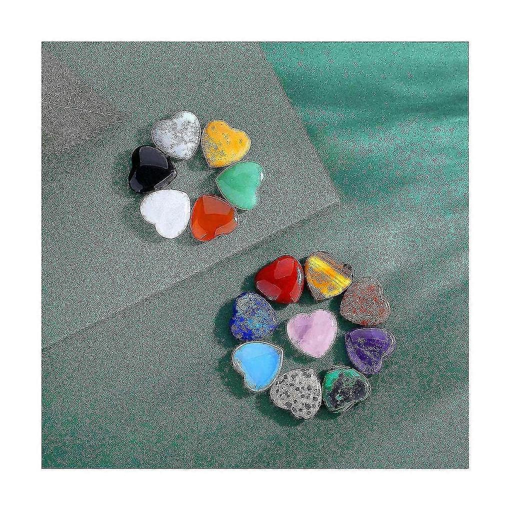 15pcs Natural Love Stone Quartz Clear Quartz Eye Heart Set Palm Thumb Gemstones Meditation 0.8 Inch