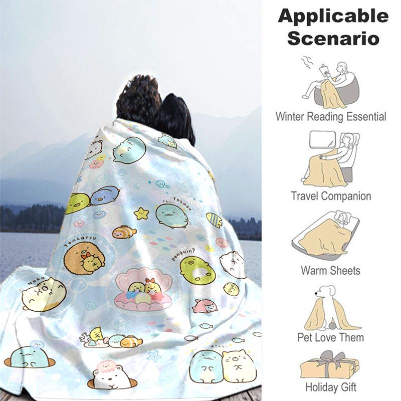 1pc Blanket Sumikko Gurashi Print Design, Lightweight Blanket for Sofa, Bed- Soft &Warm, Gift for All Seasons like Christmas, Halloween