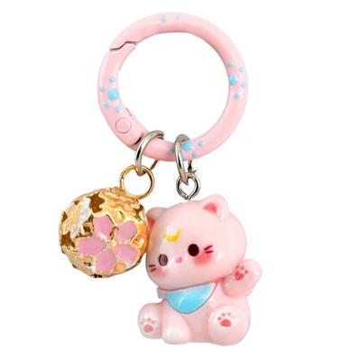1PC Resin Kitten Cute Car Key Pendant with Small Bell Bag Charm 3D Cat Keychain Anti-lost Cartoon Mobile Phone Chain