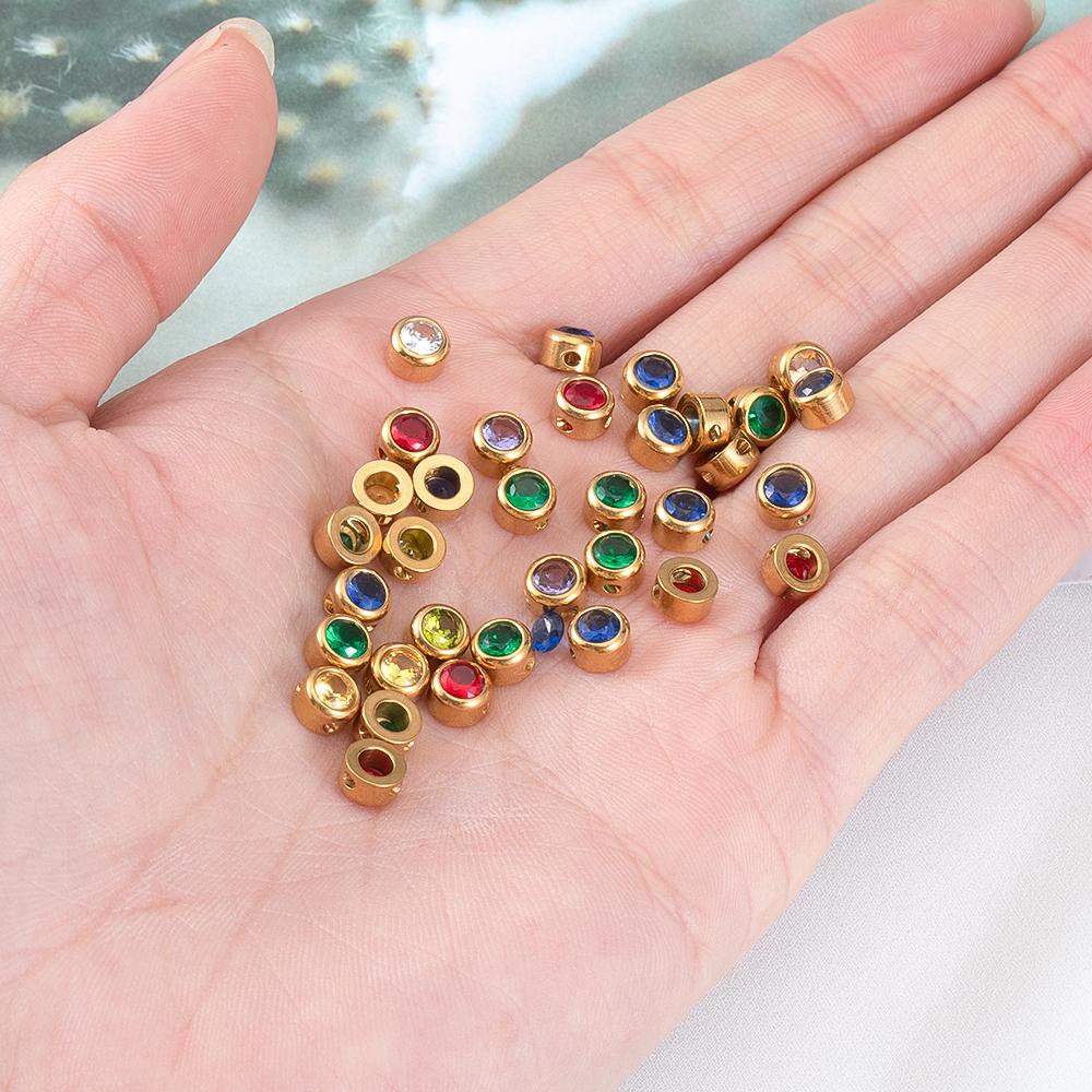 10pcs Stainless Steel Glass Charms Jewelry Making 6mm Colorful Glass Bead Pendants with Hole for DIY Necklace Bracelet Earrings