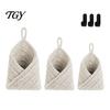 Thickened Cotton Rope Basket 3PCS Hanging Woven Storage Basket, Wall-mounted Organizer Wall Vegetable Pouches, Boho Multi-functional Bag for