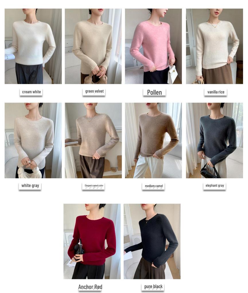 Women's Thickened Cashmere Wool Sweater - Round Neck, Flat Saddle Shoulder Knit Base Layer for Autumn & Winter