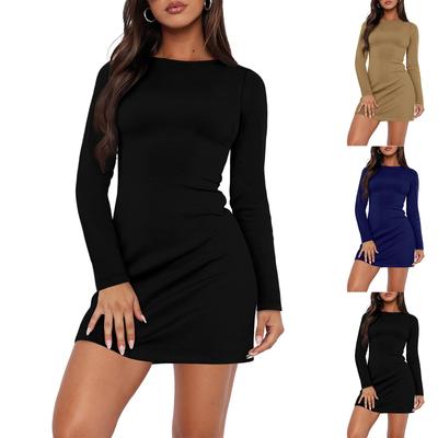 Women's Fall Long Sleeve Bodycon Maxi Dresses Sexy Ruched Neck Slim Fit Cocktail Party Dress Knit Dress