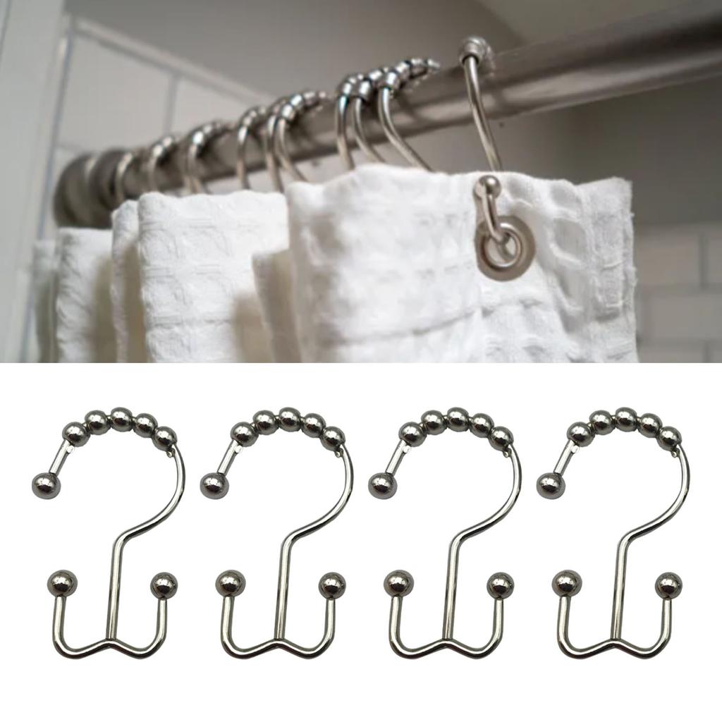12PCS Shower Curtain Hooks Rustproof Metal Iron Double Sided Bath Curtain Hook Rings for Bathroom Bl