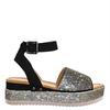 Large size beach platform sandals women's rhinestones, colored diamonds, one-word buckle with muffin and women's shoes sandals