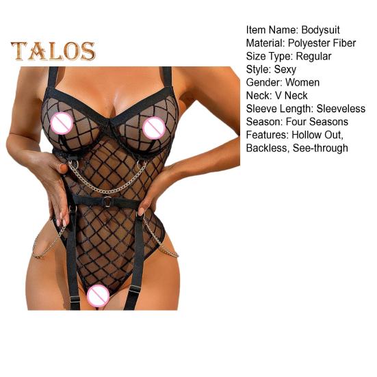 Women Bodysuit Backless Sleeveless Hollow Out Fishnet Push-up Gra Thin See-through Lace Spaghetti Strap Skinny Lady Wedding Night Playsuit