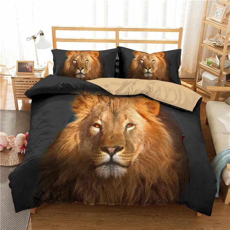 Comforter Lion Couple Bedding Set For Boys Teens 3D Animal Print Comforter African Wildlife