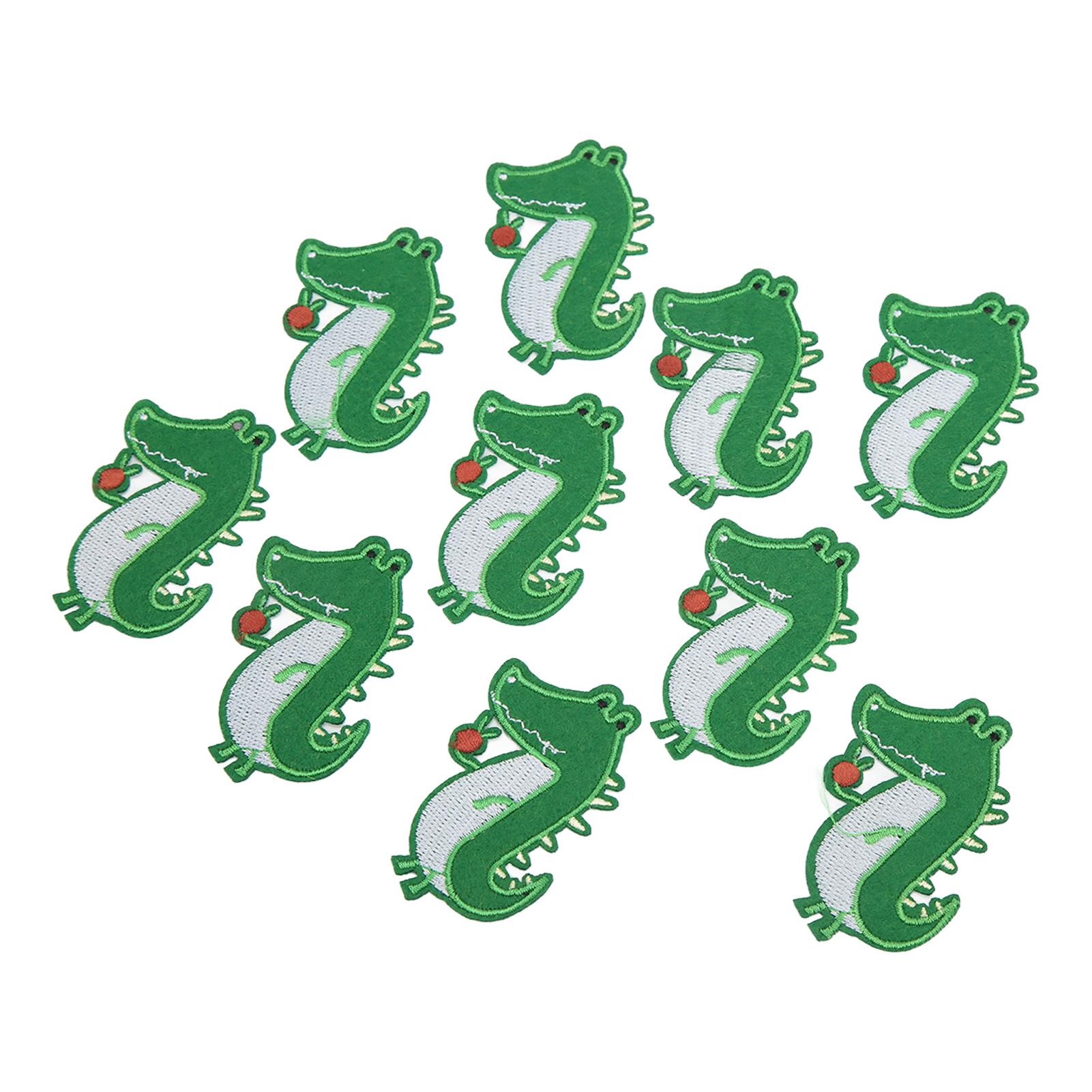 

10pcs Iron Patches Cotton Material Green Animal Pattern Cartoon Style DIY Making Embroidered Patch for Clothes