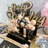 3D Pop Up Black Golden Happy Birthday Greeting Card Gift Greeting Cards For Birthday with Envelope Blessing Postcard Party Gifts