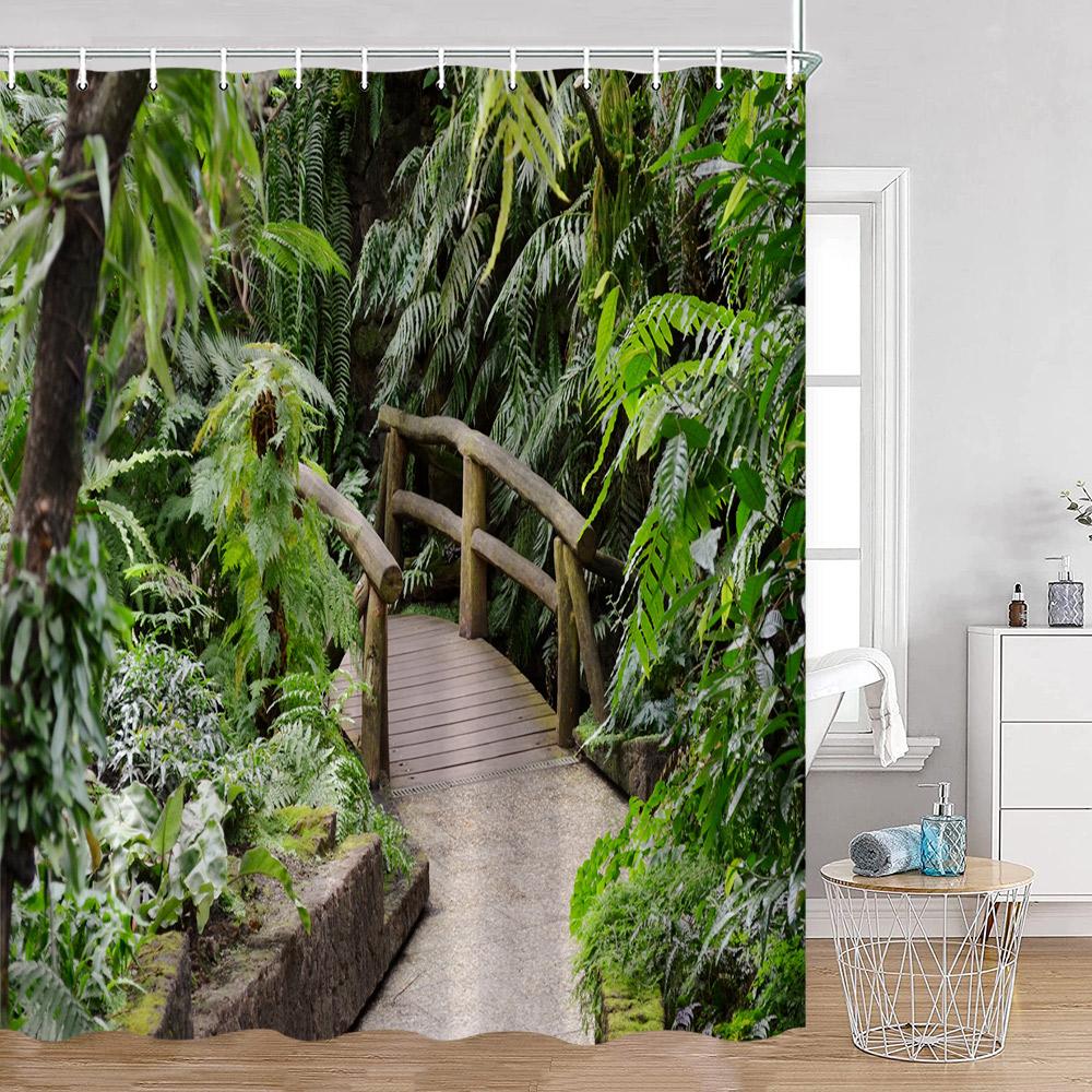 Garden Nature Shower Curtain Nautural Landscape Scenery Bath Curtain Green Leaf Flower Plannt Polyester Bathroom Decor With Hook