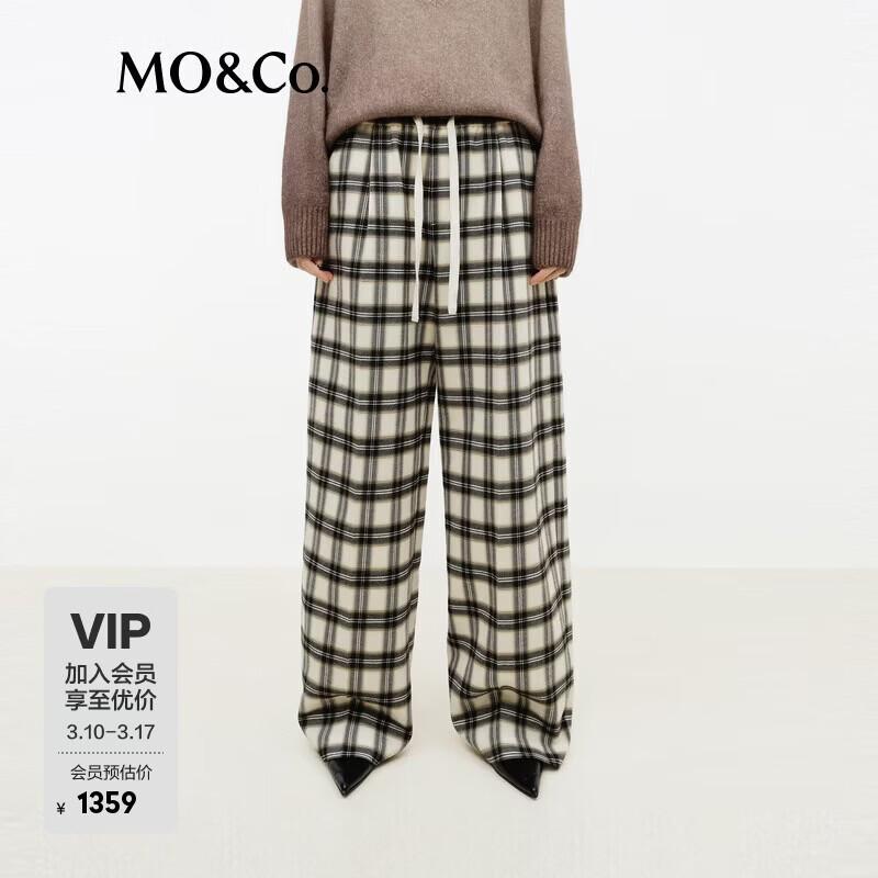 MO&Co. Plaid High-Waist Straight-Leg Trousers