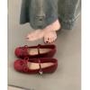 Red inner height increase Mary Jane shoes women's flat-bottomed shallow mouth ballet shoes one-word belt grandma shoes