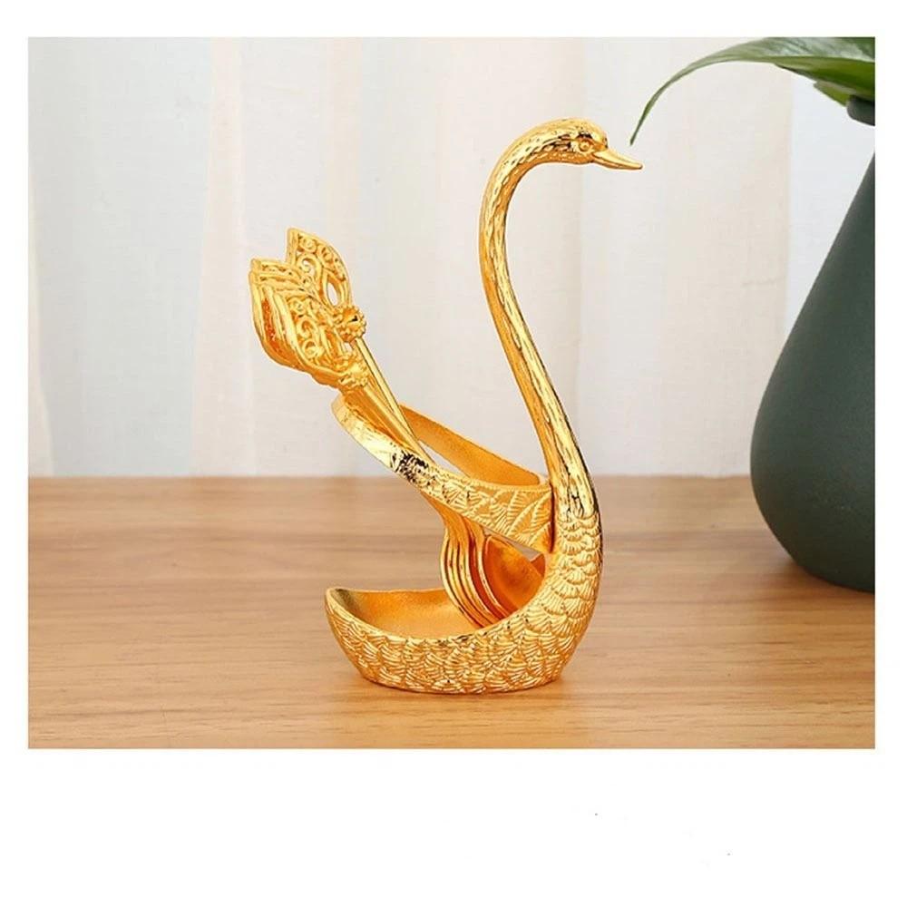 6Pcs Zinc Zinc Zinc Alloy Luxury Dessert Utensils with Swan Shaped Base Dessert Spoon  Kitchen