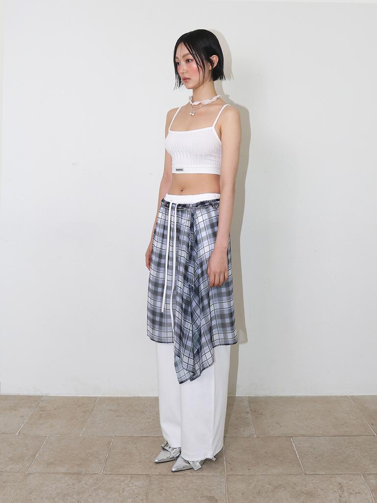 Minderly Sheer Asymmetric Check Skirt - Black