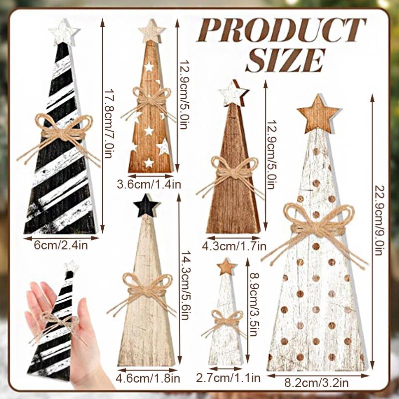 1 Sada Stolní Rustikální Dřevěná Ručně Vyráběná Ozdoba Dekorativní Strom Odolná Vánoční Slavnostní Řemeslo Kreativní