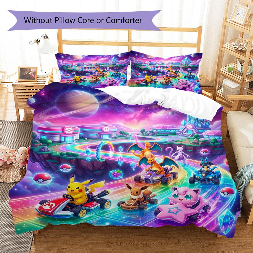 Pokemon Pikachu Pattern Bedding Quilt Set Quilt Cover Pillowcase Home Decoration Birthday Gift (1 * duvet cover + 2 * pillowcase, without core)