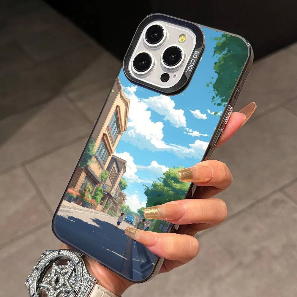 Japanese Aesthetic Anime Street Phone Case For iPhone 17,16,15,14,13,12,11 Plus,Pro Max,XS,Colorful Silver Black Cover