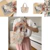 Trendy Canvas Tote Bag With Pumpkin Embroidery Large Capacity Beige Handbag