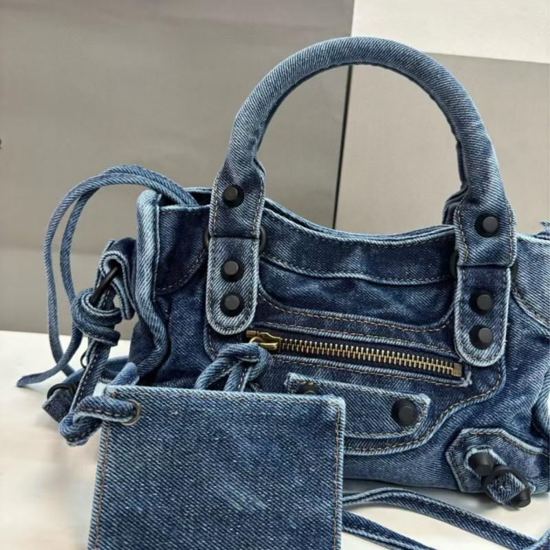 26 New City Willow Nail Motorcycle Bag Punk Feng Shui Washed Denim Tote Women's Cross-slung Handbag