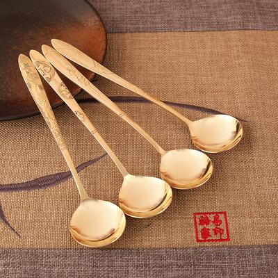 Pure Copper Spoon Household Eating Spoon Handmade Brass Tableware Western Restaurant Spoon Supplement Copper Children's Spoon Main Meal Spoon