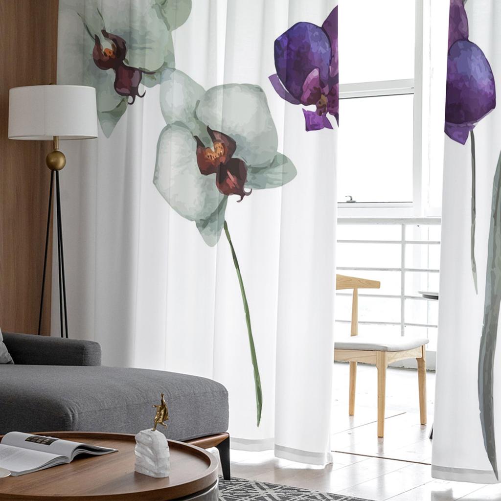 Modern Sheer Curtains Flower Orchid Watercolor Living Room Kitchen Children's Room Decoration Household Chiffon Window Curtains
