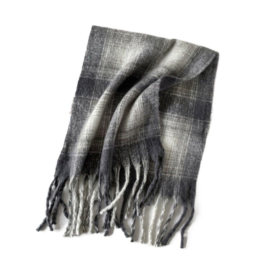 Plush Plaid Wool Scarf Tassel Long Shawl Simple Winter Cashmere Scarves  Girl