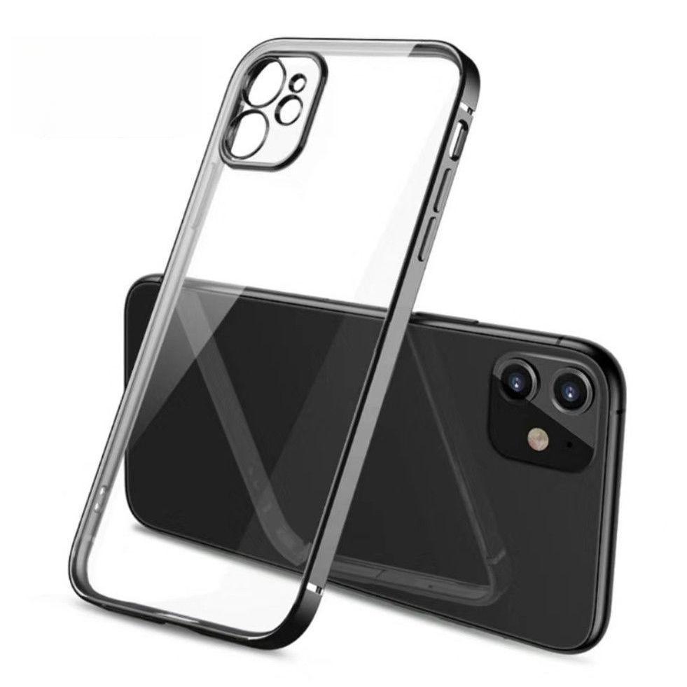 

Подходит для Apple 16 Гальванизированный Чехол для Телефона с Прямыми Краями, Прозрачный Чехол-Полное Покрытие для iPhone15proMax, Защитный Чехол с Мелким Отверстием 14 Xr iPhone15 чёрный