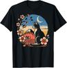 Japanese Tuxedo Cat Cherry Blossoms Retro Art Men Women Kids T-Shirt