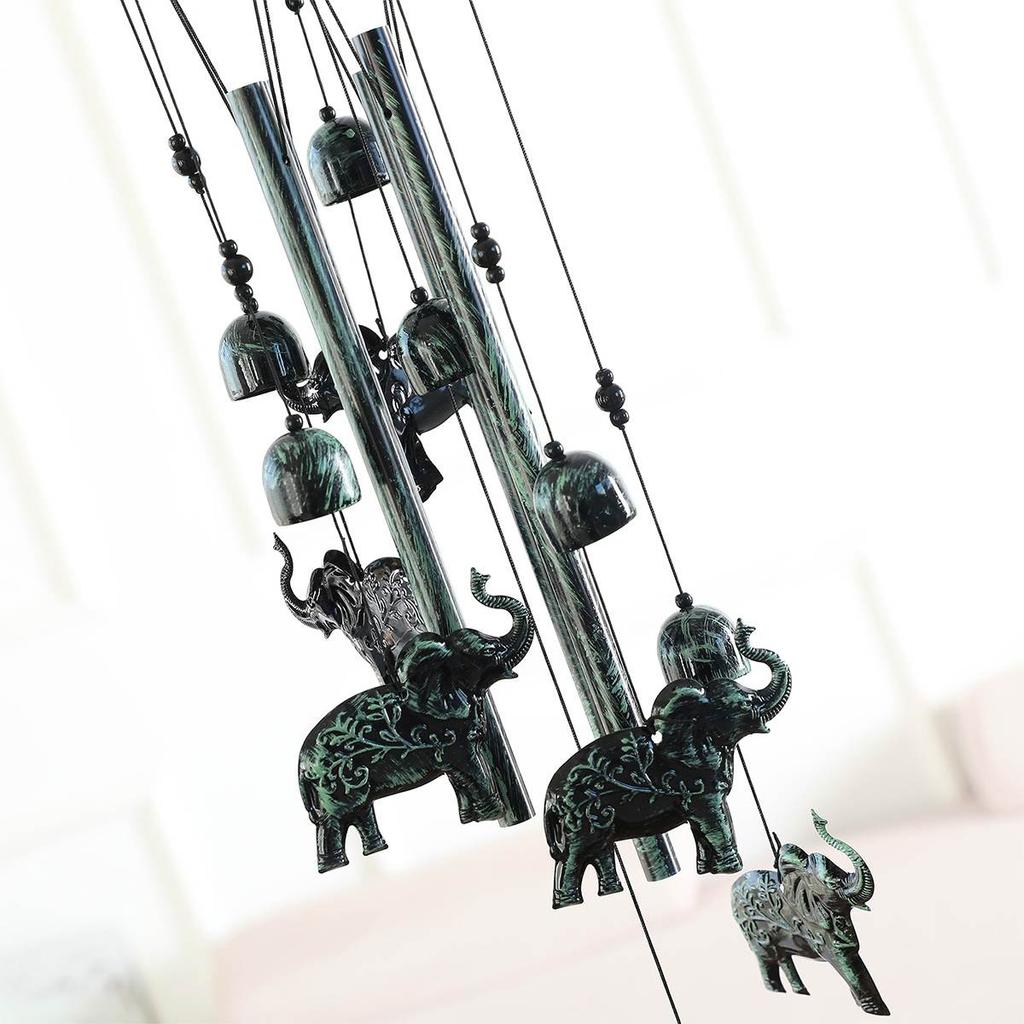 Green Retro Animal Iron Wind Chimes Waterproof Metal Wind Bells with 4 Aluminum Tubes 6 Bells Romantic Wind Chime for Home