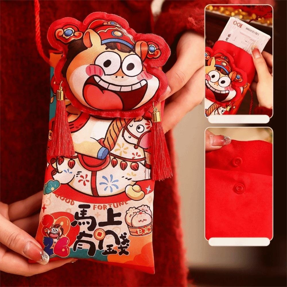 Cartoon Money Pocket With shoulder straps Best Wishes New Year's Blessing Bag Tassel Chinese Red Envelope Party Gifts