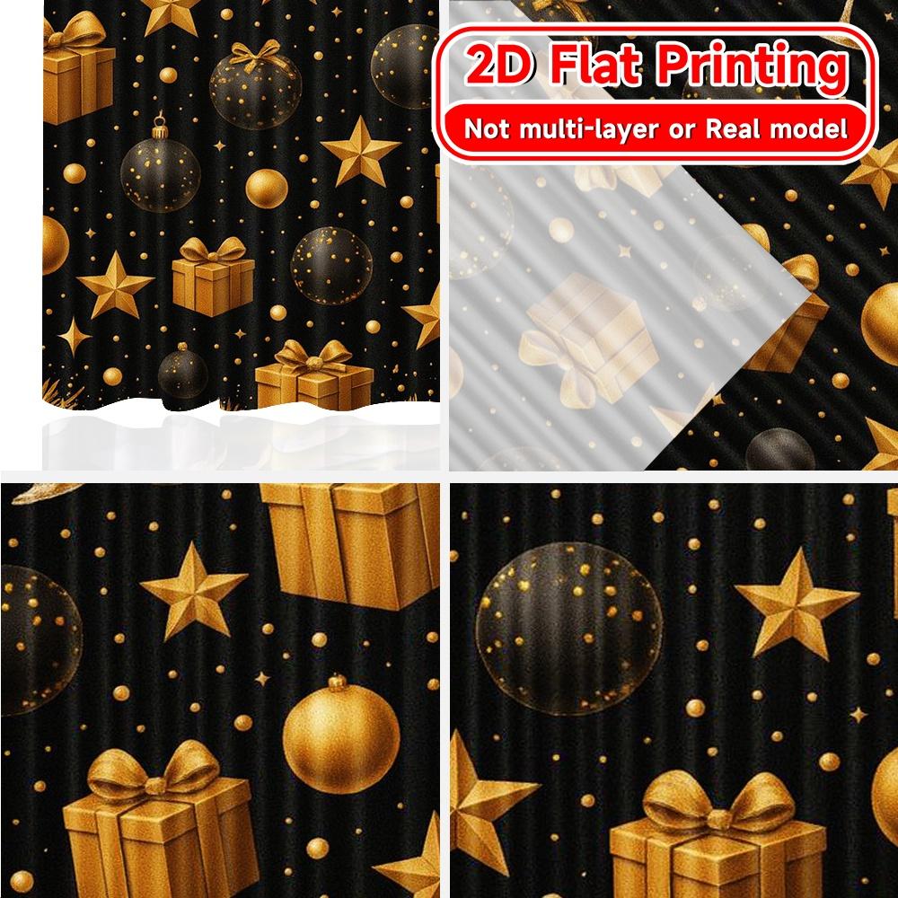 2D Flat Printing  2pcs Golden New Year (1) Print Popular Curtains Fabric Curtains Gifts Suitable for Bedroom   Living Room