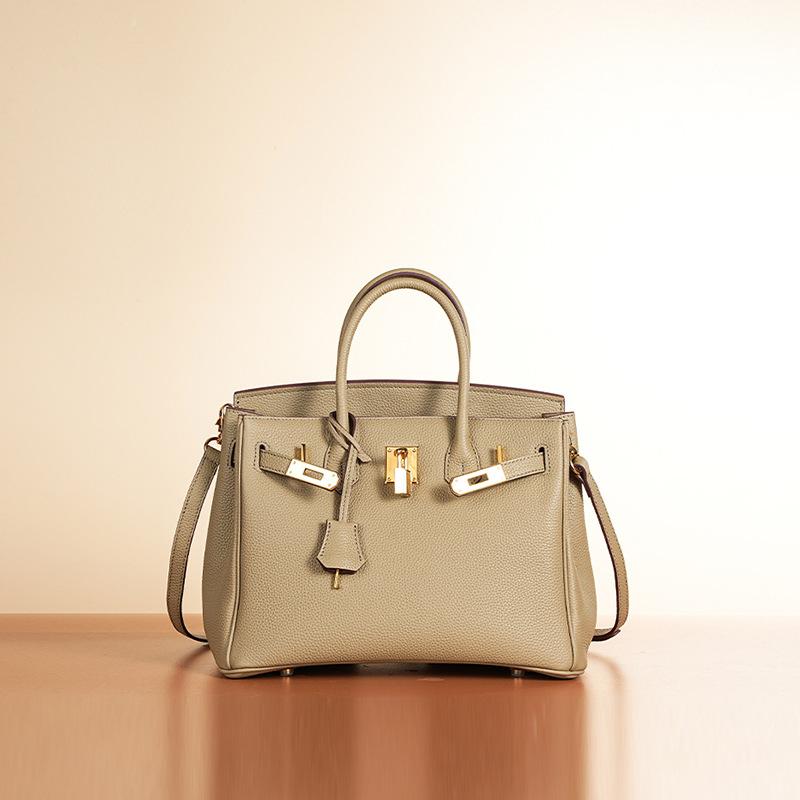 

Сумка ручной работы из вощеной кожи Togo First Layer Platinum, женская сумка из натуральной кожи с замком, повседневная сумка в стиле «темперамент» 20c m