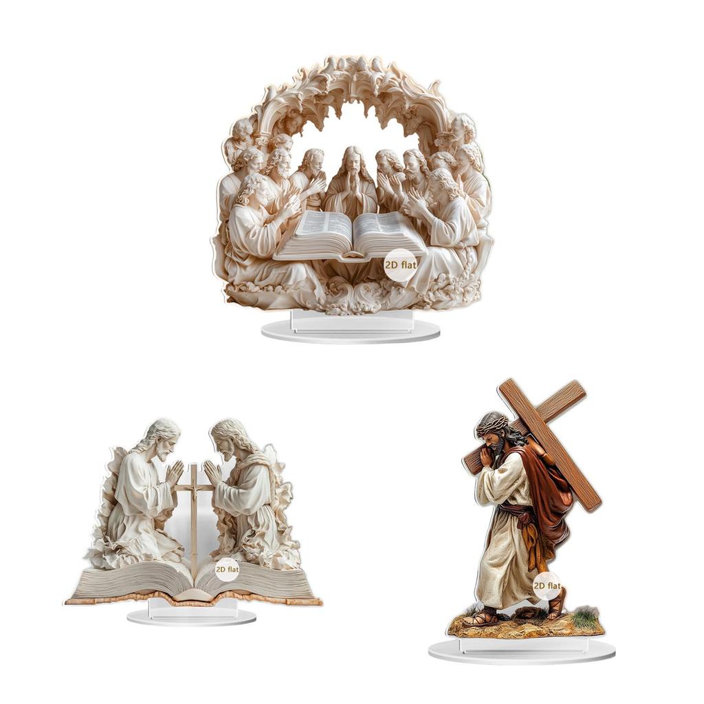 Jesus Ornament Supplies Scene Layout Lightweight with Holder Stand 2D Acrylic Sign for Mantel Decor Centerpiece Easter Holiday