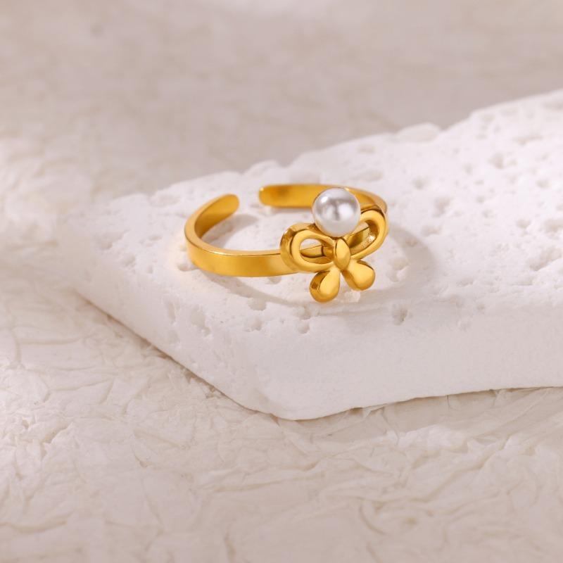 New Rings Women's Niche Premium Butterfly Flower Plain Ring Open Ring Fashion Jewelry Stainless Steel Ring