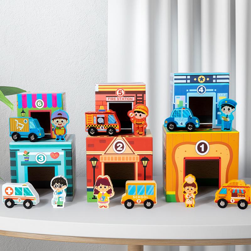 Lern-Verkehrsstapelspielzeug-Set für Kinder: Holzfahrzeuge für frühes Lernen