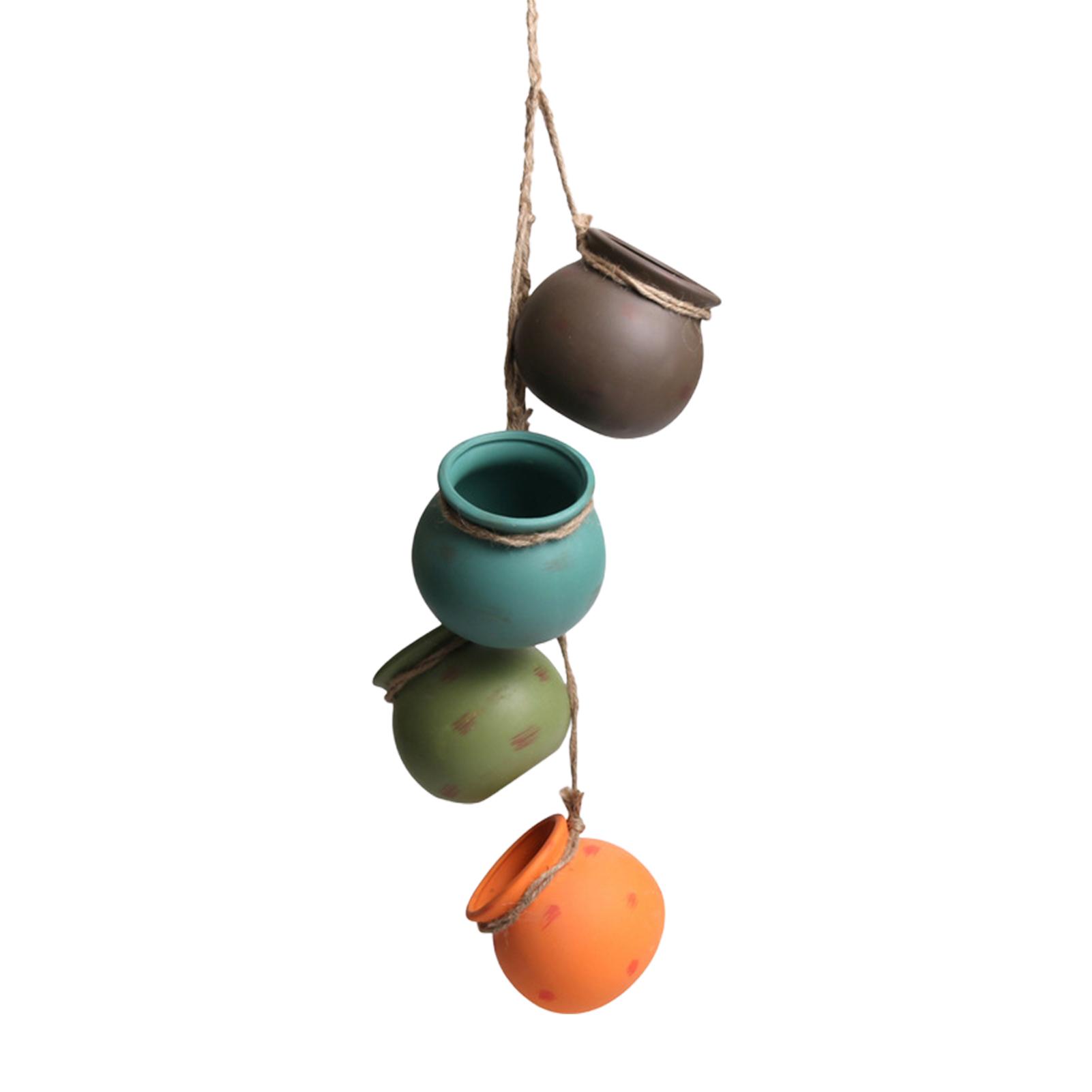 

Mini Zakka Hanging Baskets Ceramic Flower Pot Rope Macrame Plant Holder for Succulents Small Creative Wall Decor