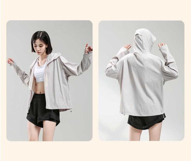 Women's Anti-UV Ice Silk Hooded Windbreaker - Breathable, Elastic, and Sun-Protective Summer Jacket for Climbing