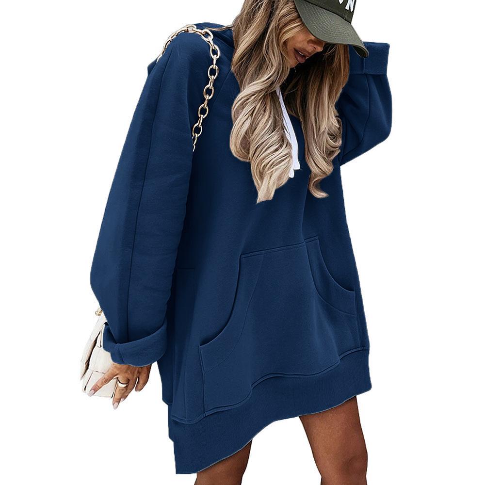 Damska bluza z kapturem i kieszenią, gładka, w dużych rozmiarach, na jesień i zimę, z długim rękawem, 2024