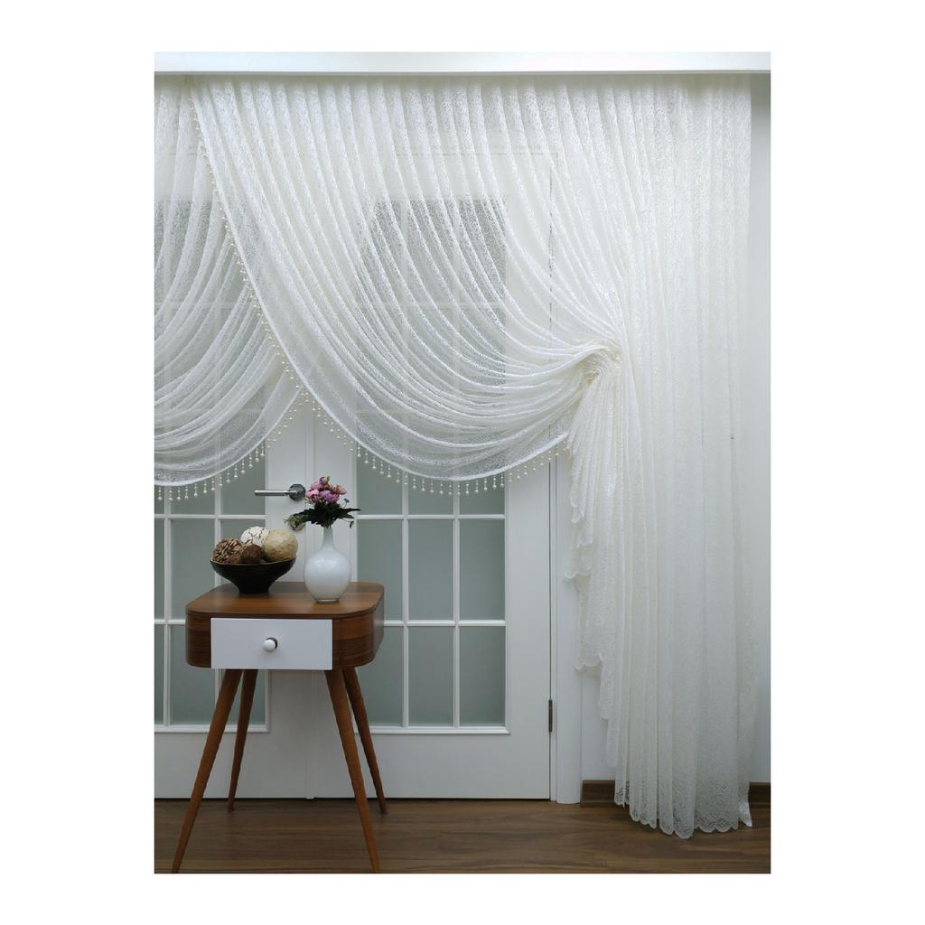 Speziell gestrickter, strukturierter Cruve-Tüllvorhang – inklusive Perlen, 200 x 260, Krawatte, 1/4