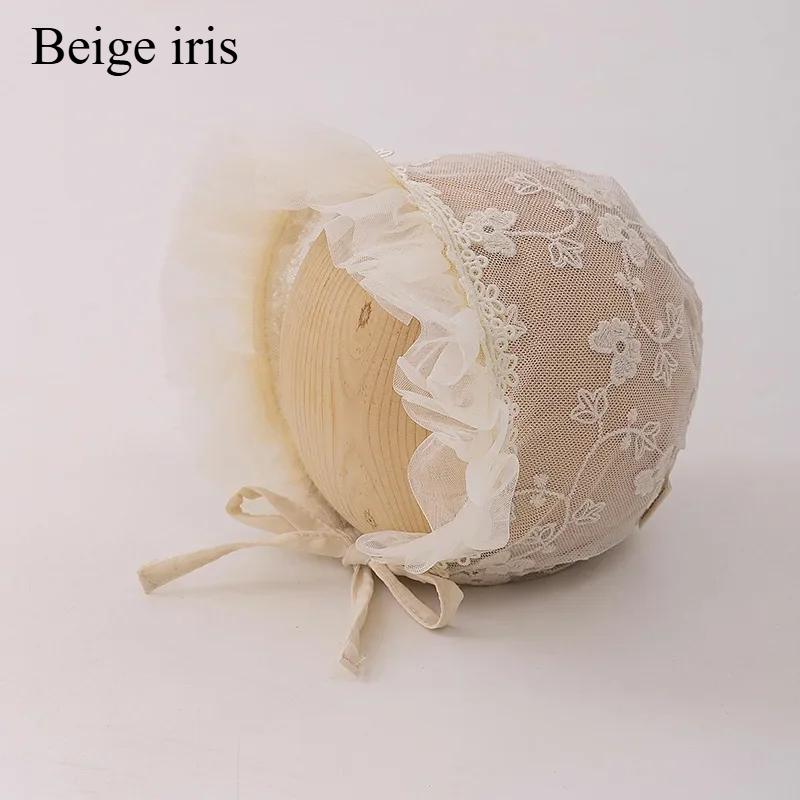 Korean Princess Beanie for Baby Girl Mesh Gauze Embroidery Floral Ruffle Newborn Photography Props Infanr Hat