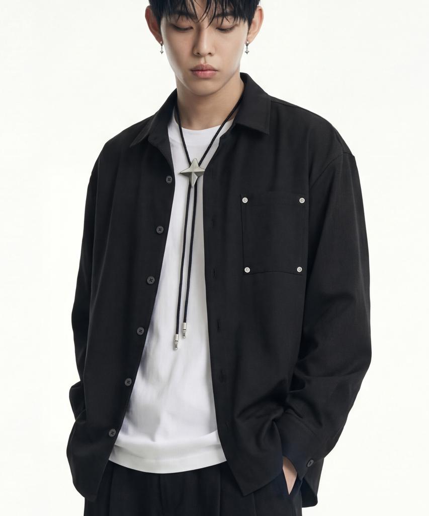 ACHA Semi Crop Rivet Bolo Tie Shirt _ Black