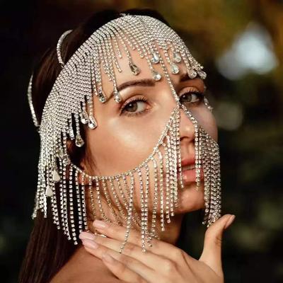 Vánoční šperky plné diamantových střapců celoobličejová maska ​​koule pozornost šumivé diamantové pokrývky hlavy obličejová maska