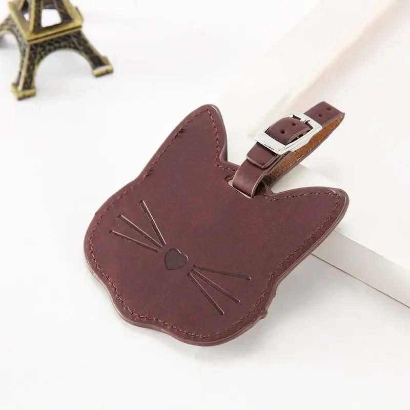 1Pc Cute Cartoon Cat Cute Luggage Tag Women Men PU Leather Suitcase Tag ID Address Label Baggage Boarding Tag Luggage Tags