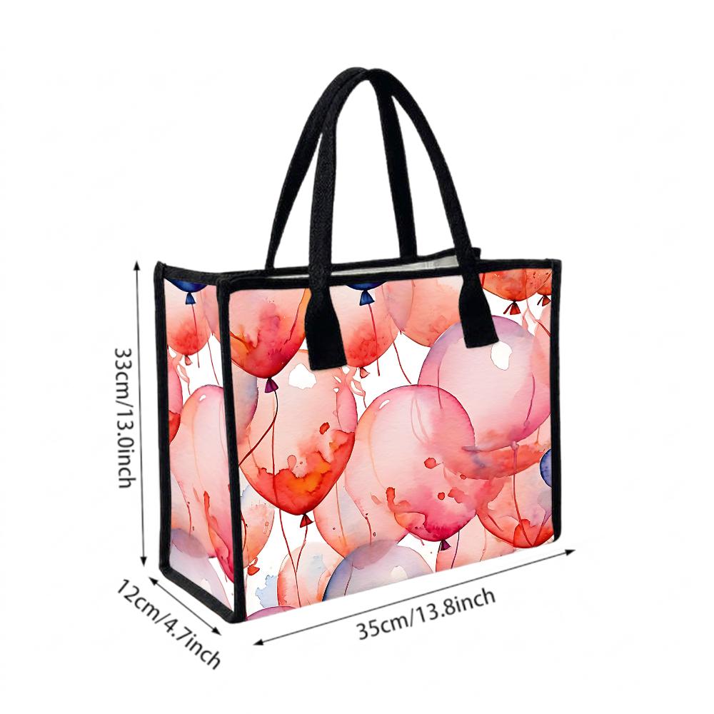Watercolor Balloon Printed Tote Bag Fashion Daily Casual Lightweight Portable Shoulder Handbag for Women