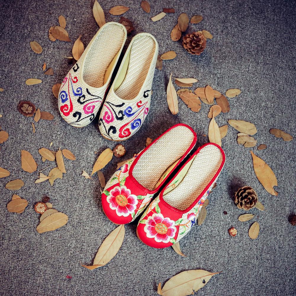 Floral Embroidered Summer Flat Slippers for Women